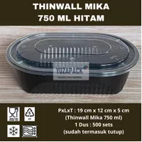 Thinwall Oval 750 ml Hitam Food Container Plastics Microwave