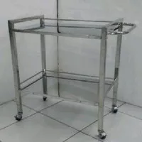 Instrument Trolley Stainless, 2 tahap/tray, roda 2 inch karet