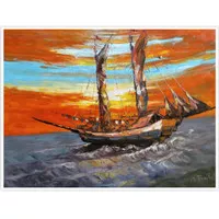Lukisan Perahu Layar Senja Timbul 60 x 80 cm