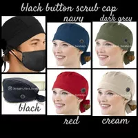 Hat scrub black button kancing pengait masker