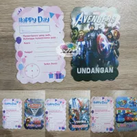 kartu undangan ulang tahun karakter cars tayo spiderman avengers