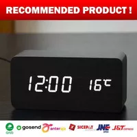 Jam Weker Meja Motif Kayu LED Putih Digital Wood Clock - Seiko Killer