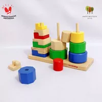 Menara Tiga Bentuk|Geometri Bentuk Warna|Mainan Kayu Edukasi