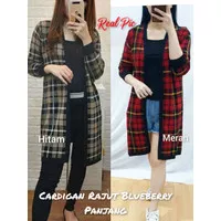 Cardigan Rajut Panjang Blueberry Motif Baru Warna Hitam Dan Merah