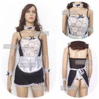 Gaun Malam Baju Tidur Sexy Lingerie Model Maid Cosplay Set 5 pcs