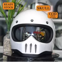 HELM CUSTOM RETRO SKULL WHITE WITH INNER VISOR ( MR HELM )