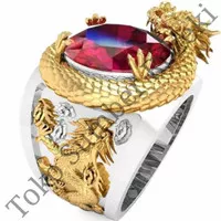Cincin Naga Emas Perak Ruby Dragon Gold Silver Titanium Rubi Ring