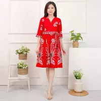 Baju Dress Batik Jumbo Wanita Katun mini dress big size modern kultur - Merah, Standrt Fit S-L