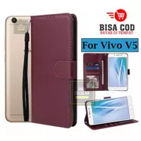 Leather Flip Untuk VIVO V5 -Wallet Case Kulit-Flip Cover