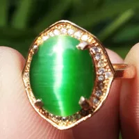 Cincin Wanita Batu Akik Cat Eye Mata Kucing Hijau