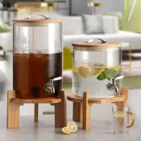 Drinking Jar Dispenser / Toples Keran Air Jus Teh Kaca Kayu Nordic