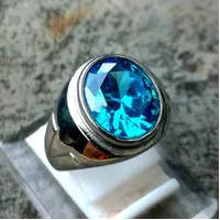 Cincin Silver Batu Permata Blue Topaz Swiss Crystal Oval Cutting