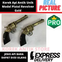 Korek Api Antik Unik Model Pistol Revolver Gold Ukuran Sedang