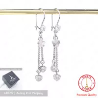 Anting panjang perak asli silver 925 lapis emas putih bentuk hati love