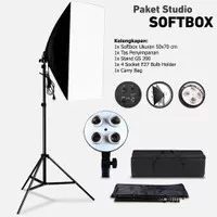 Paket Studio Foto Light Stand 2M + 4 Socket E27 + Softbox 50x70cm