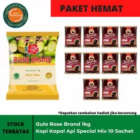 PAKET SEMBAKO - KOPI KAPAL API MIX 1 RENCENG GULA ROSE BRAND TEBU 1KG