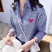 Atasan Blouse Kemeja Wanita Checkered Kotak Love Casual Shirt Top TPF