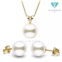 Pearl of Akoya Kalung dan Anting 18K Gold Diamond Jewelry
