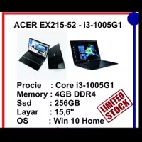 NOTEBOOK ACER EX215-52 CORE I3 -1005G1 SSD 256GB RAM 4GB GARANSI RESMI