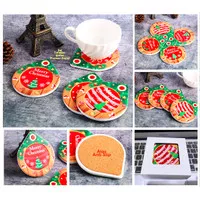 Set Tatakan Gelas KERAMIK Nuansa Natal isi 4 motif berbeda Christmas