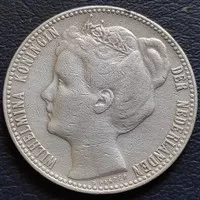 Uang Koin Perak Kuno 1 Gulden Wilhelmina Mahkota Tahun 1908 Silver