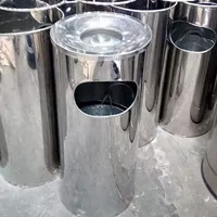 Tempat Sampah Stainless + Asbak | Tong Sampah | Tempat Sampah Mall