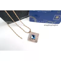 GOLD swarovski biru safir Kalung quantum Pendant blue diamond topaz