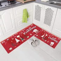 Keset Kaki Dapur Natal Non-Slip Waterproof Kitchen Floor Mat 2in1 - Red Christmas