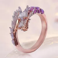 Cincin Naga Ungu Wanita / Dragon Head Ring Purple Stones for Woman