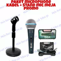 microphone kabel shure koper grade + stand mic meja paket promo murah