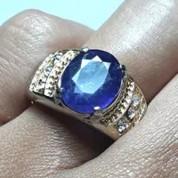 Batu Cincin Pria Natural Blue Safir Oval Mix Cut Royal Blue Sapphire