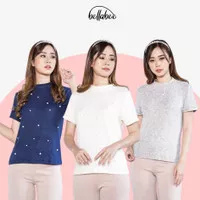 Pearly Top - Kaos Bahan Knit Mutiara Lengan Pendek Wanita