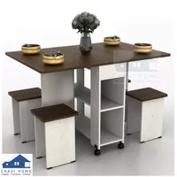 Set meja makan lipat fleksibel dengan 4 kursi minimalis by prodesign