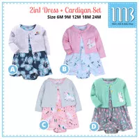 Baju Bayi Perempuan Jumper Dress Cardigan set 2in1 for Baby Girl