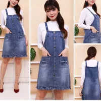 Overall Dress Denim Jeans Blue Pocket Casual Korean Style Summer ARS