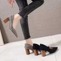 sepatu kerja wanita hak kotak kayu 8cm import Heels HITAM GREY 881