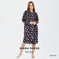 Piyama Dress Rayon Lengan Panjang /Baju Tidur Premium -Kiara Blue Bear