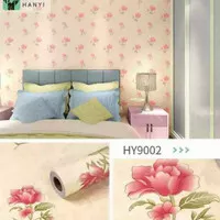 Wallpaper Sticker Dinding 3D Motif Bunga Mawar Pink Cream //10m x 45cm