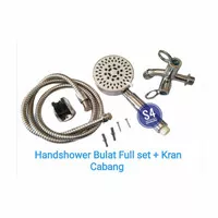 Handshower Bulat Full set + Kran Cabang Shower (1/2 inch)