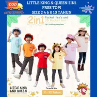 LITTLE KING & QUEEN 2IN1 SET KAOS PLUS TOPI ANAK USIA 2 4 6 8 10 TAHUN