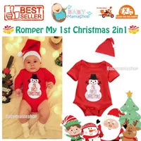Jumper My First Christmas 2in1 Natal Romper set Hat Snowman Baju Bayi