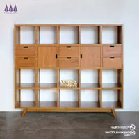 Rak lemari buku / hias 6 laci 2 pintu minimalis kayu jati