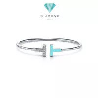 T white bracelet- bangle 18 K with diamond Diamond jewelry