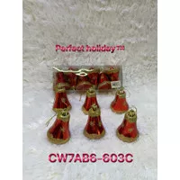 Hiasan natal bel natal merah glitter 7cm, isi 6pc, CW7AB6-603C