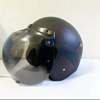 helm bogo kulit dewasa coklat hitam polos kaca cembung