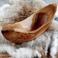 mangkok kayu jati motif perahu ? antik panjang 50 cm natural