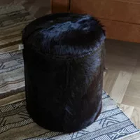 Bakke Fur Round Stool Black Kulit Kambing Bangku Bulu Hitam