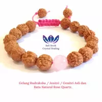 Gelang Rudraksha / Jenitri / Genitri Asli dan Batu Natural Rose Quartz