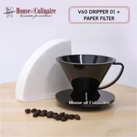 Paket V60 Dripper 01 Suji Black Solid + Paper Filter 01 White