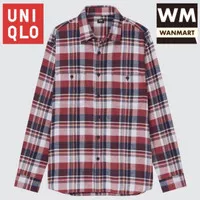 UNIQLO Men Shirt Kemeja Flannel Kotak Pria Lengan Panjang Red